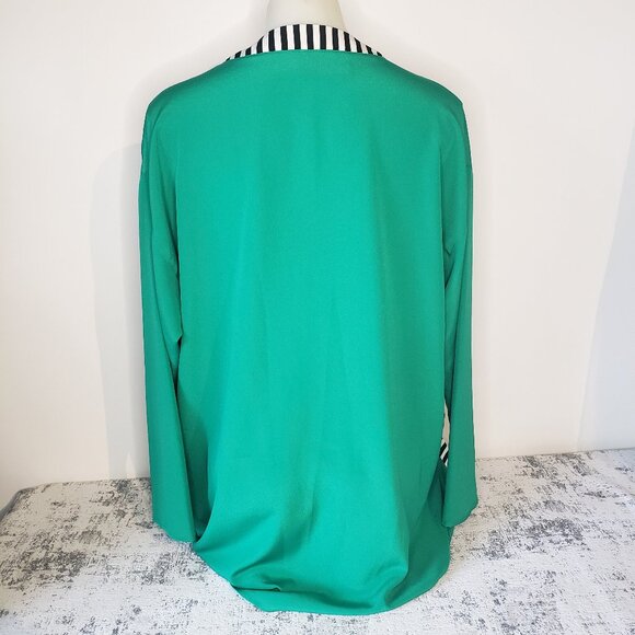 Lux Vintage PODIUM Paris Sheer Deep Green w Black + White Strip Trim Robe - Picture 3 of 12